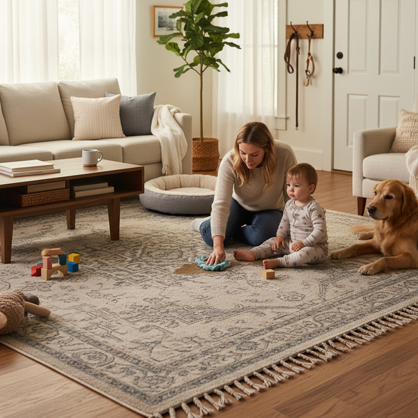 How to Clean a Machine Washable Vintage Rug With Kids and Pets (Step-by-Step)