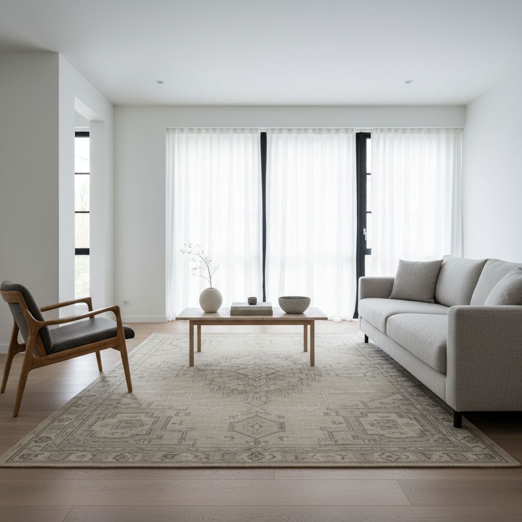 Custom Neutral Vintage Rug for a Minimalist Scandinavian Living Room: Buyer’s Guide