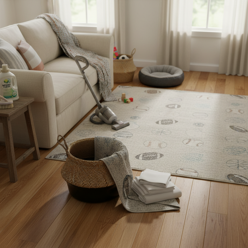 How to Clean a Machine Washable Sports Rug for Kids & Pets