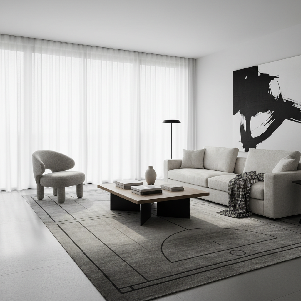 Custom Minimalist Sports Rug in Neutral Colors for a Modern Living Room (Buyer Guide)
