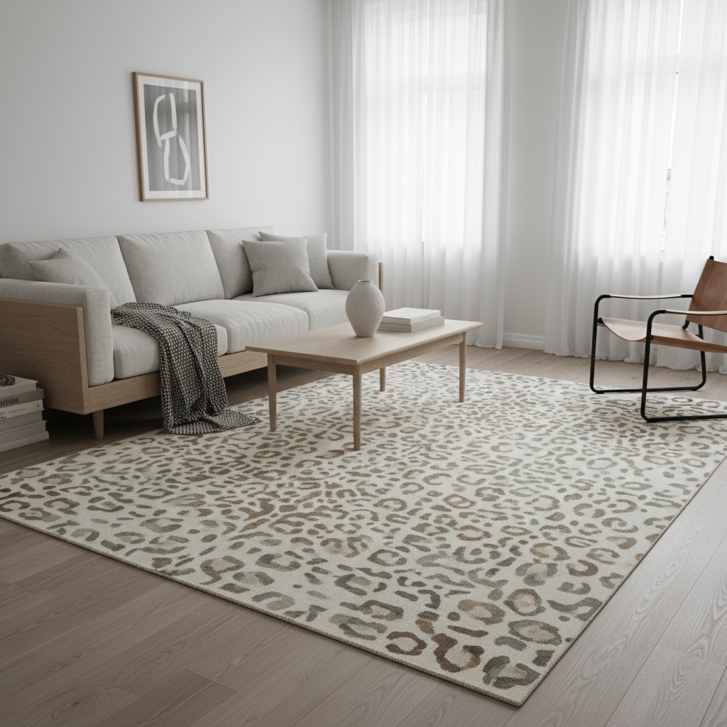 Custom Leopard Print Rug in Neutral Colors for Minimalist Scandinavian Living Room (Buyer Guide)