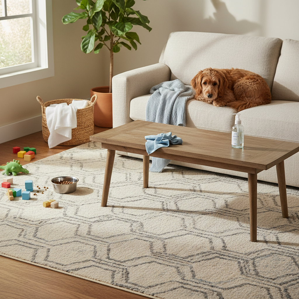 How to Clean a Machine Washable Modern Geometric Rug for Kids and Pets (Step-by-Step)
