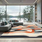 Coral Gray Abstract Wavy Stripes Rug