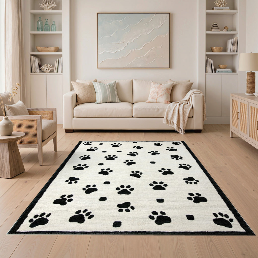 Pattera Black Paw Print Rug for Kids & Pets