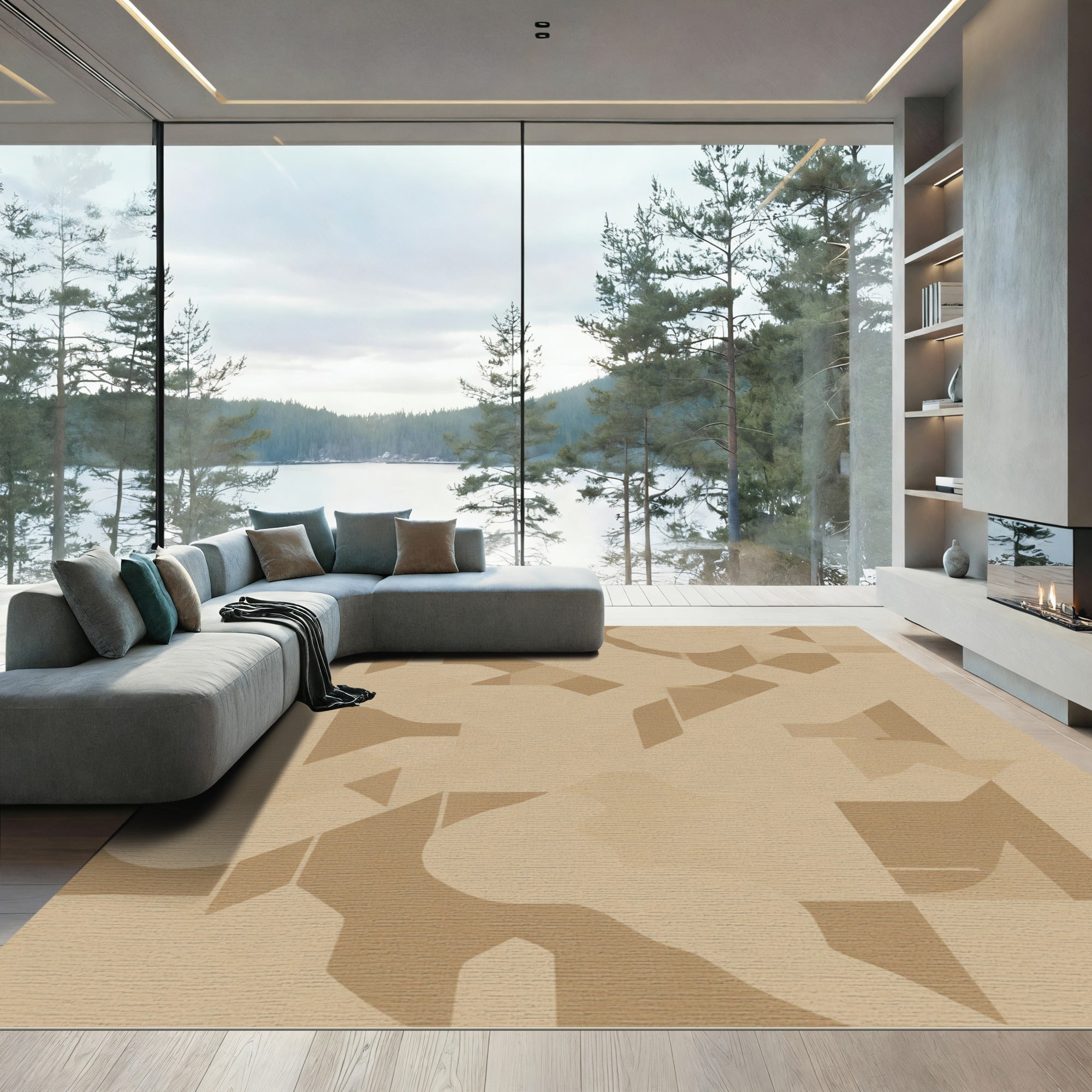 Neutral Monochromatic Abstract Geometric Layers Rug