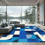 Geometric Blue Tone Block Rug