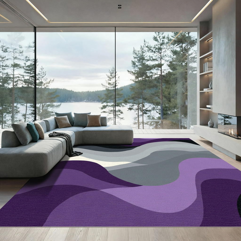 Modern Amethyst Abstract Wave Rug