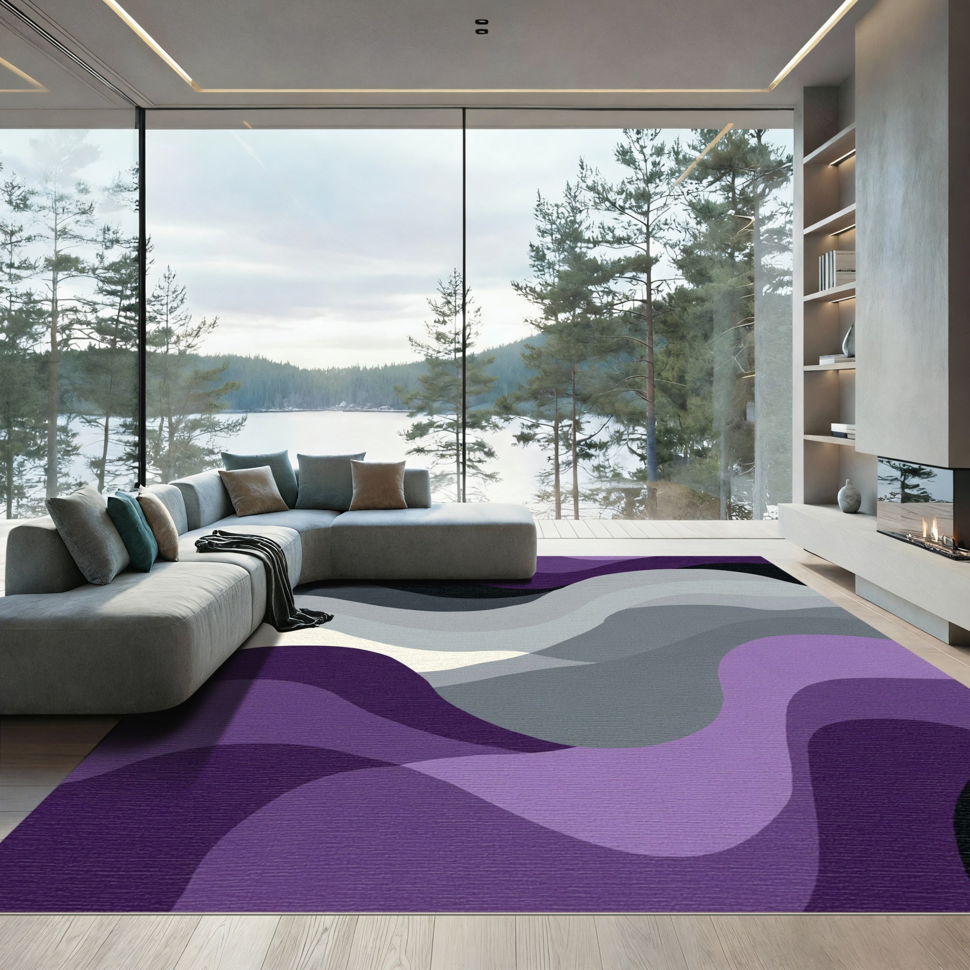 Modern Amethyst Abstract Wave Rug