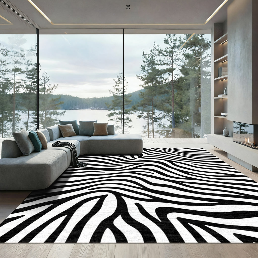 Dramatic Black White Wild Animal Lines Rug