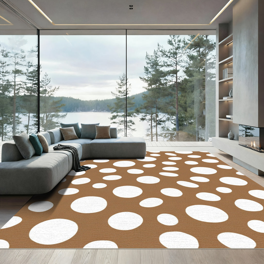 Brown White Scattered Circles Rug