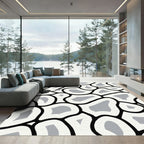 Abstract Organic Black White Grey Rug