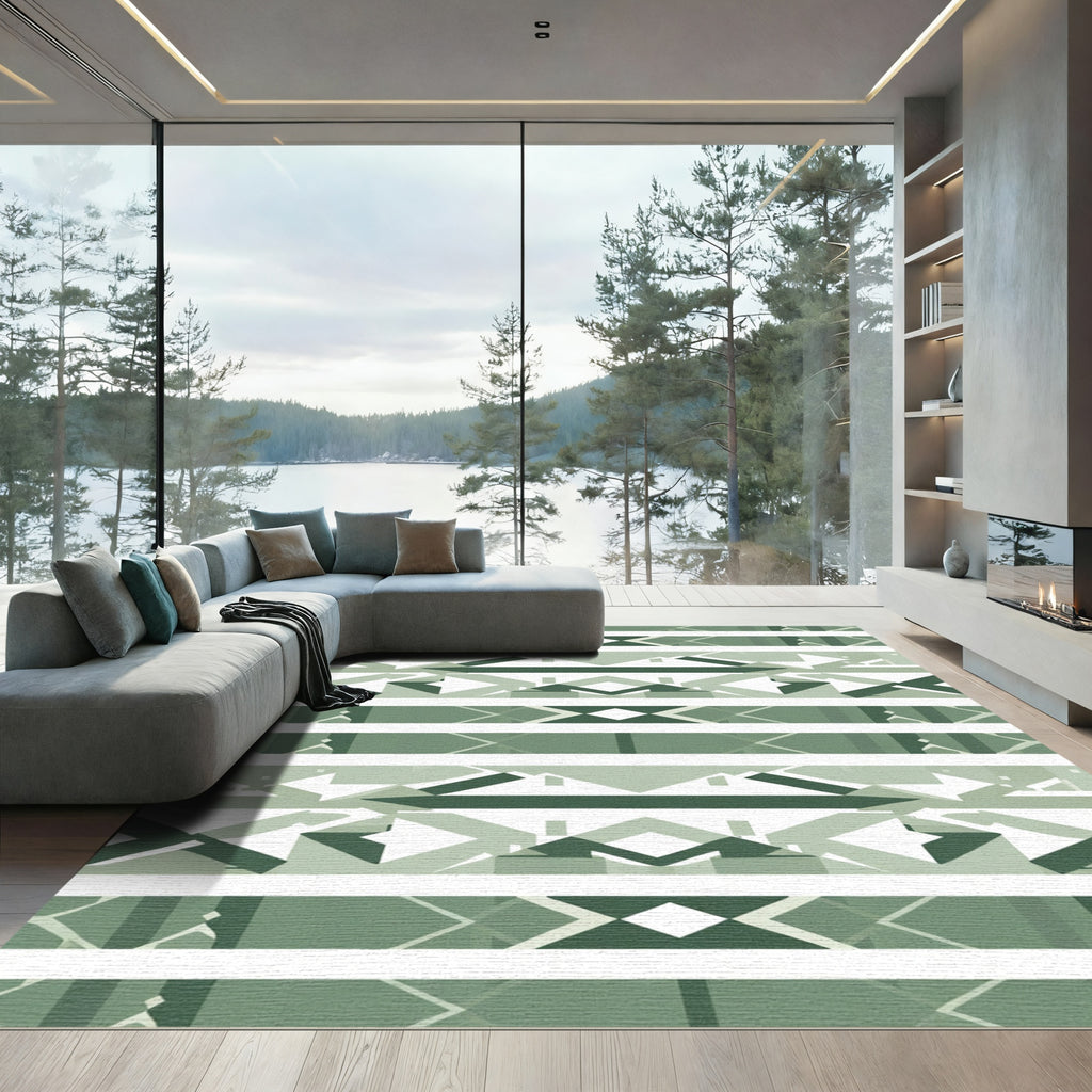 Emerald Gradient Geometric Stripes Rug