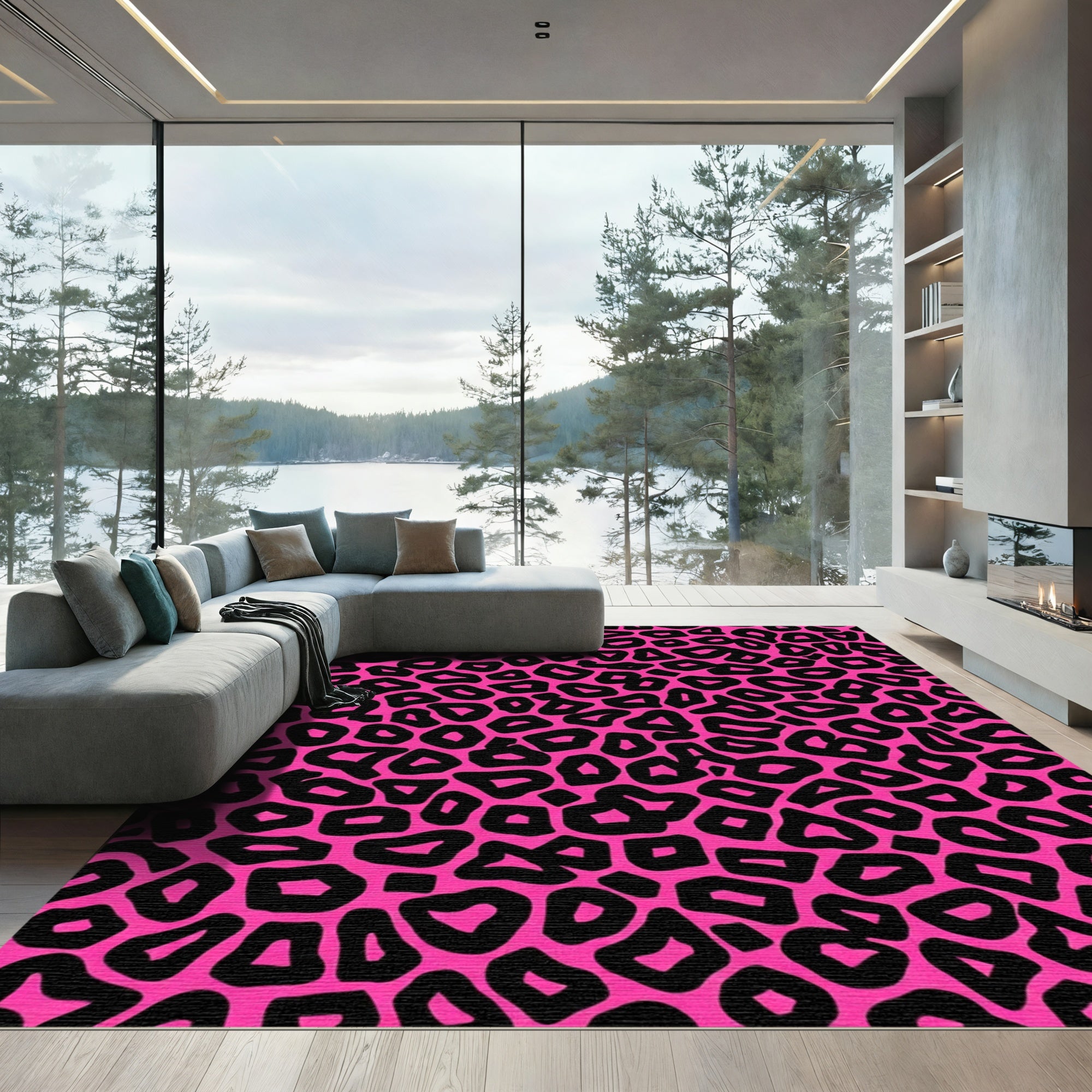 Hot Pink Black Animal Spots Rug