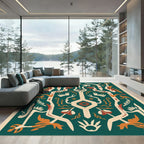 Teal Orange Abstract Tribal Floral Rug