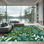 Emerald Green Golden Leafy Vines Rug