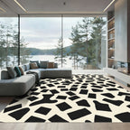 Abstract Black Ivory Scattered Shapes Rug