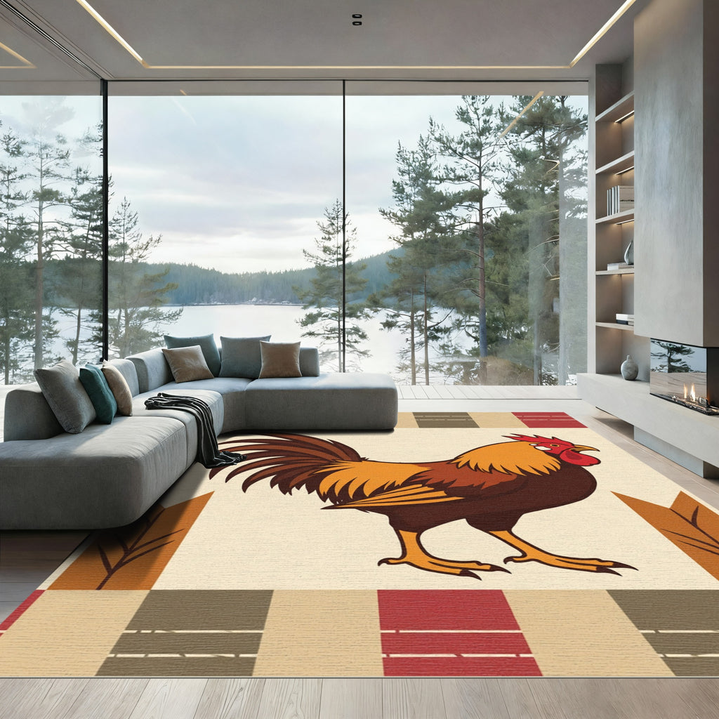 Rustic Rooster Geometric Stripe Rug