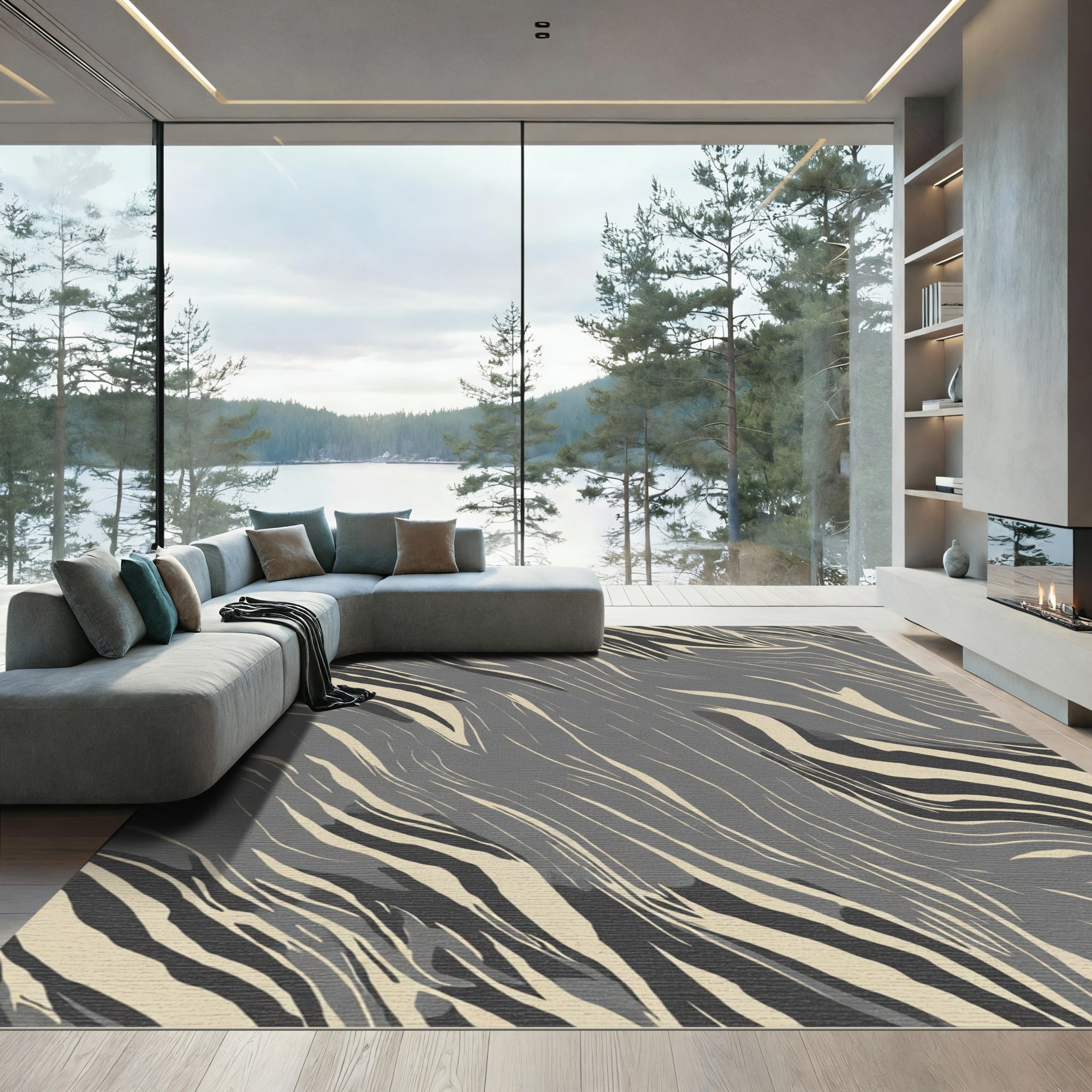 Monochromatic Flowing Swirl Rippled Rug