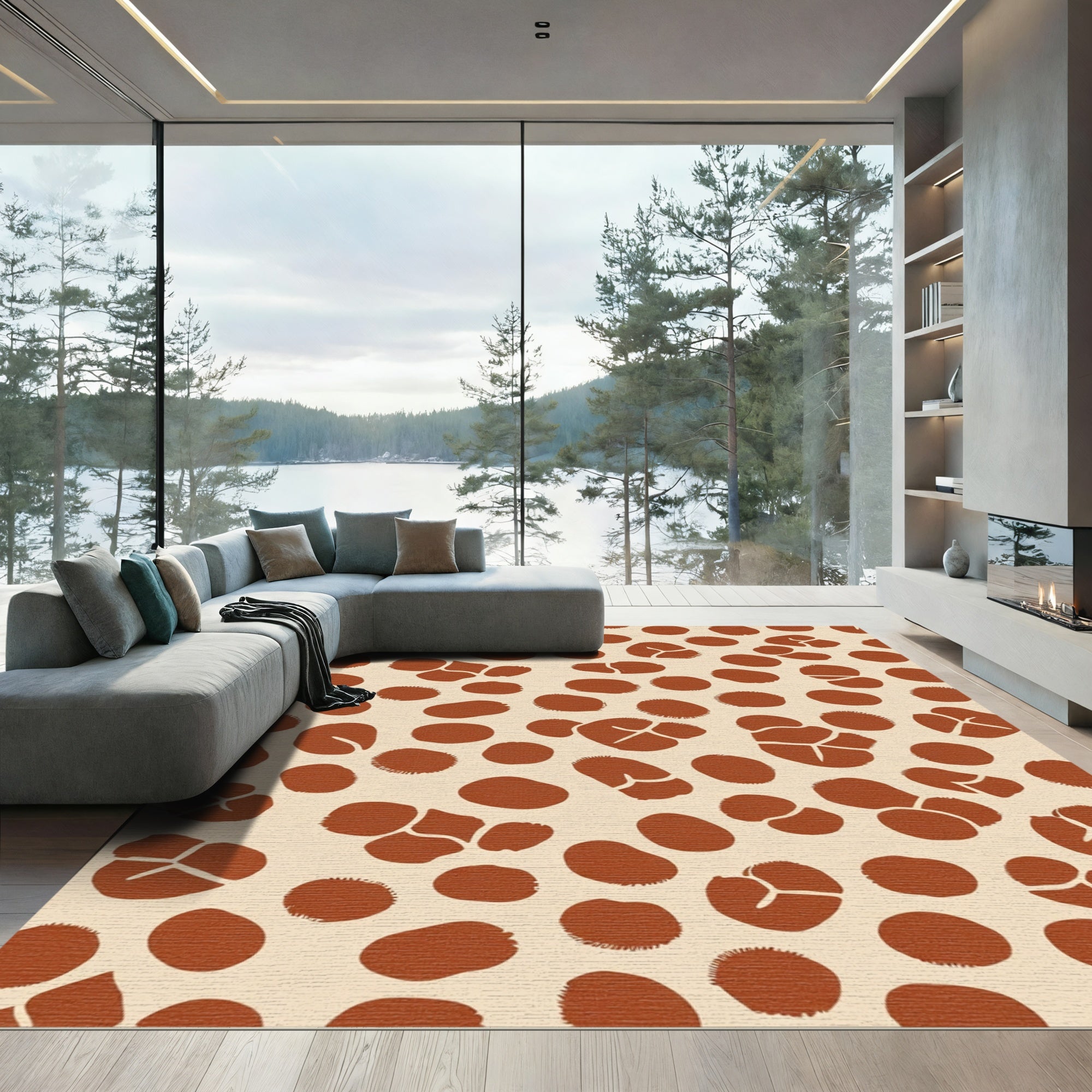 Earthy Brown Abstract Clusters Organic Rug