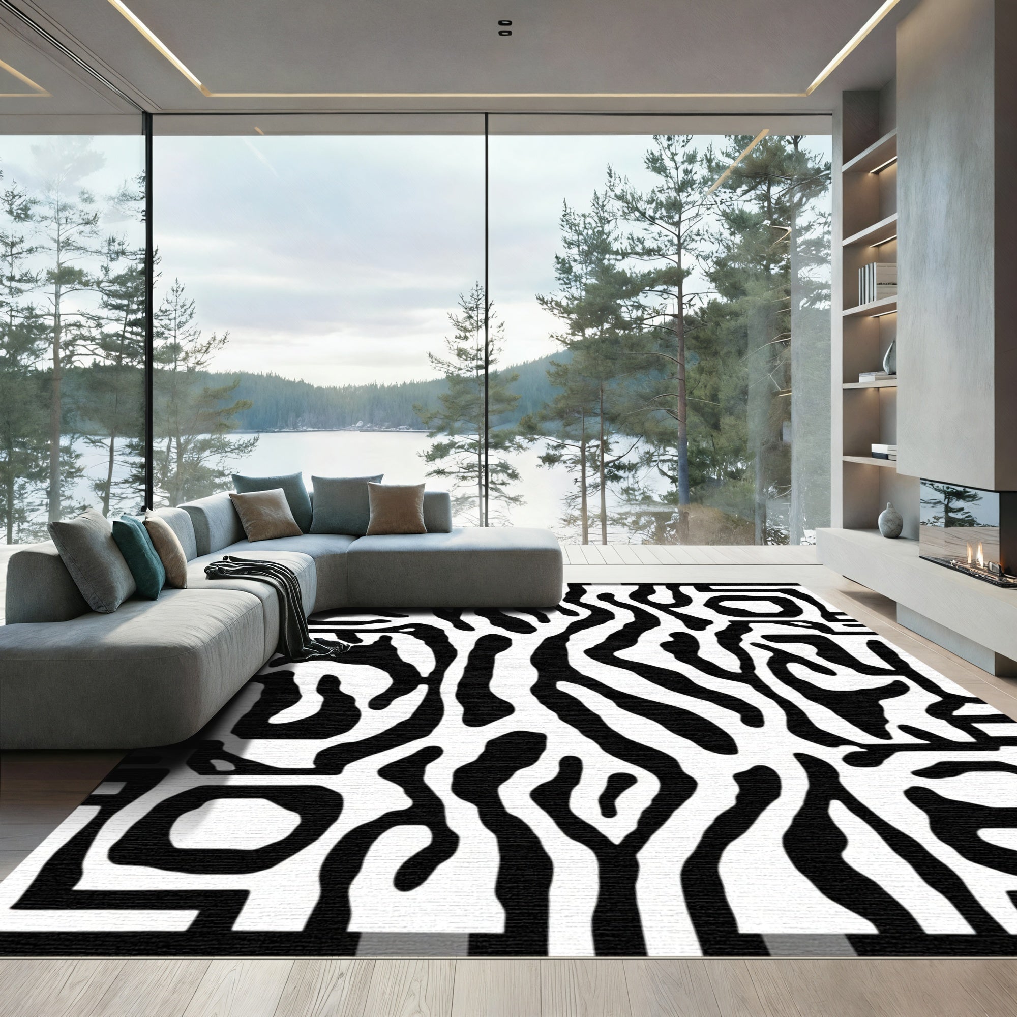 Bold Black White Abstract Zebra Rug