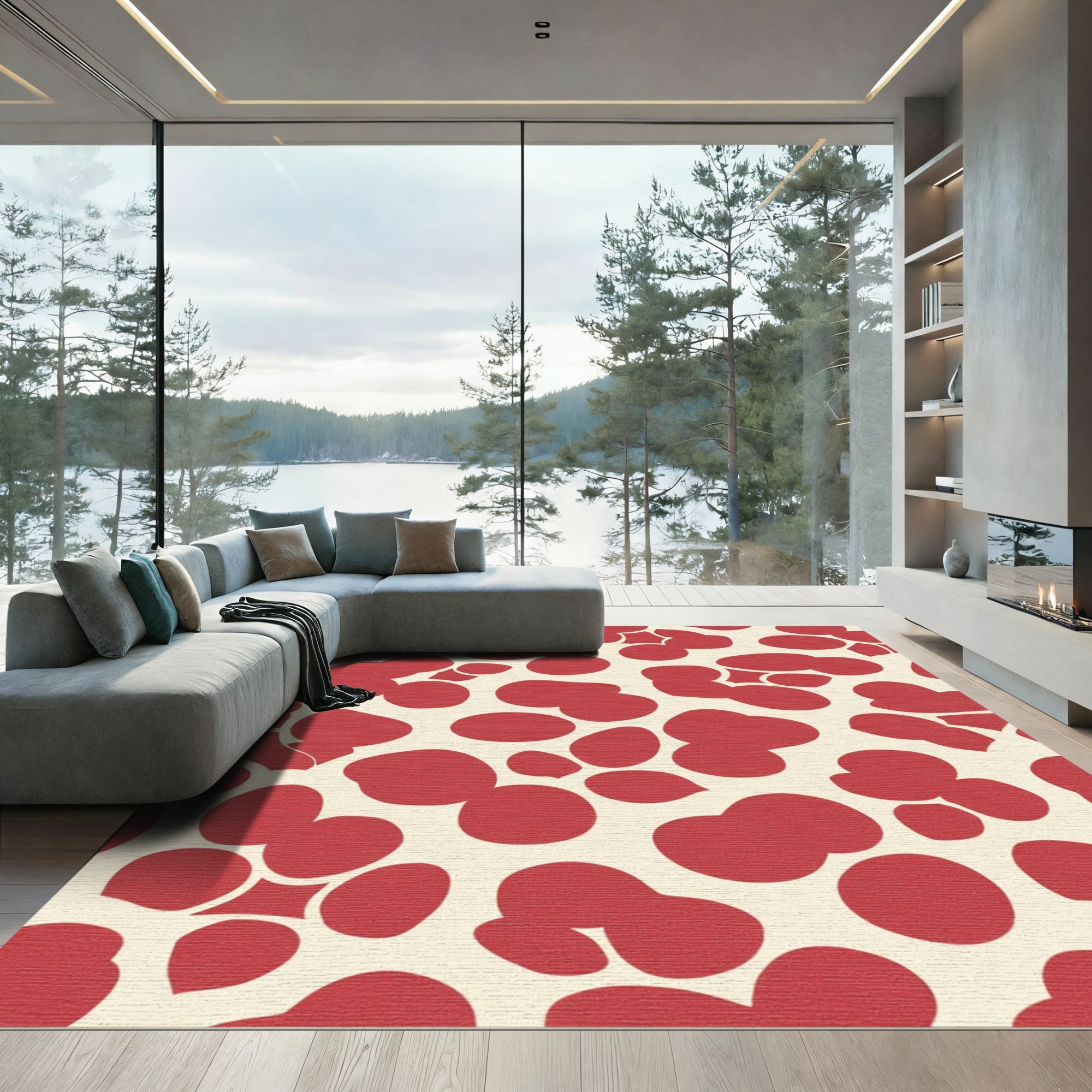 Crimson Pebble Cluster Pattern Rug