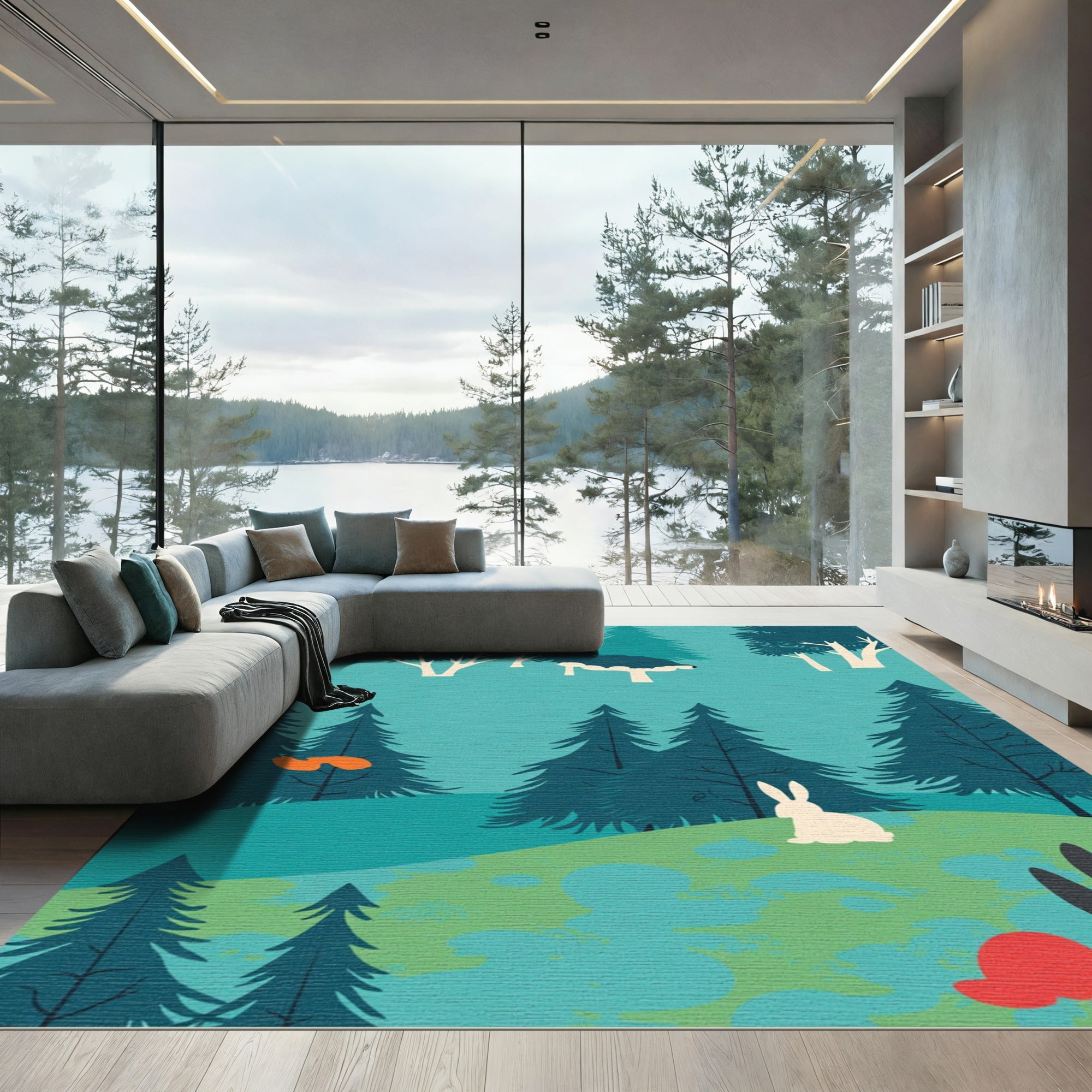 Forest Animals Woodland Scene Rug
