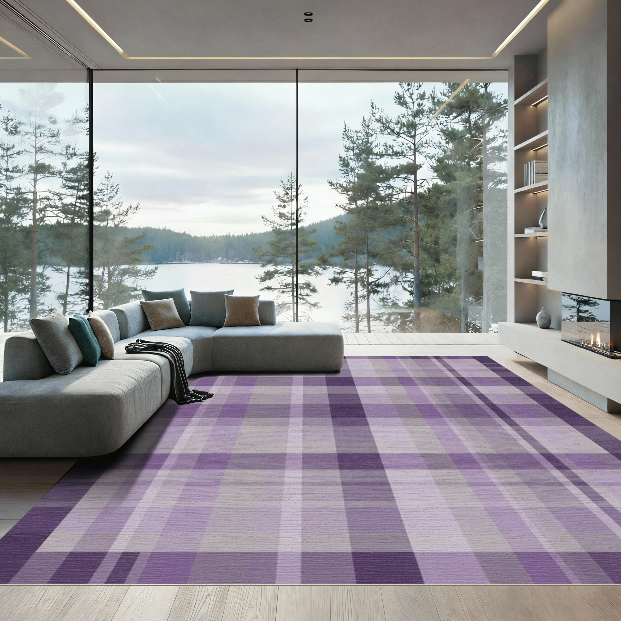 Lavender Hues Plaid Squares Rug
