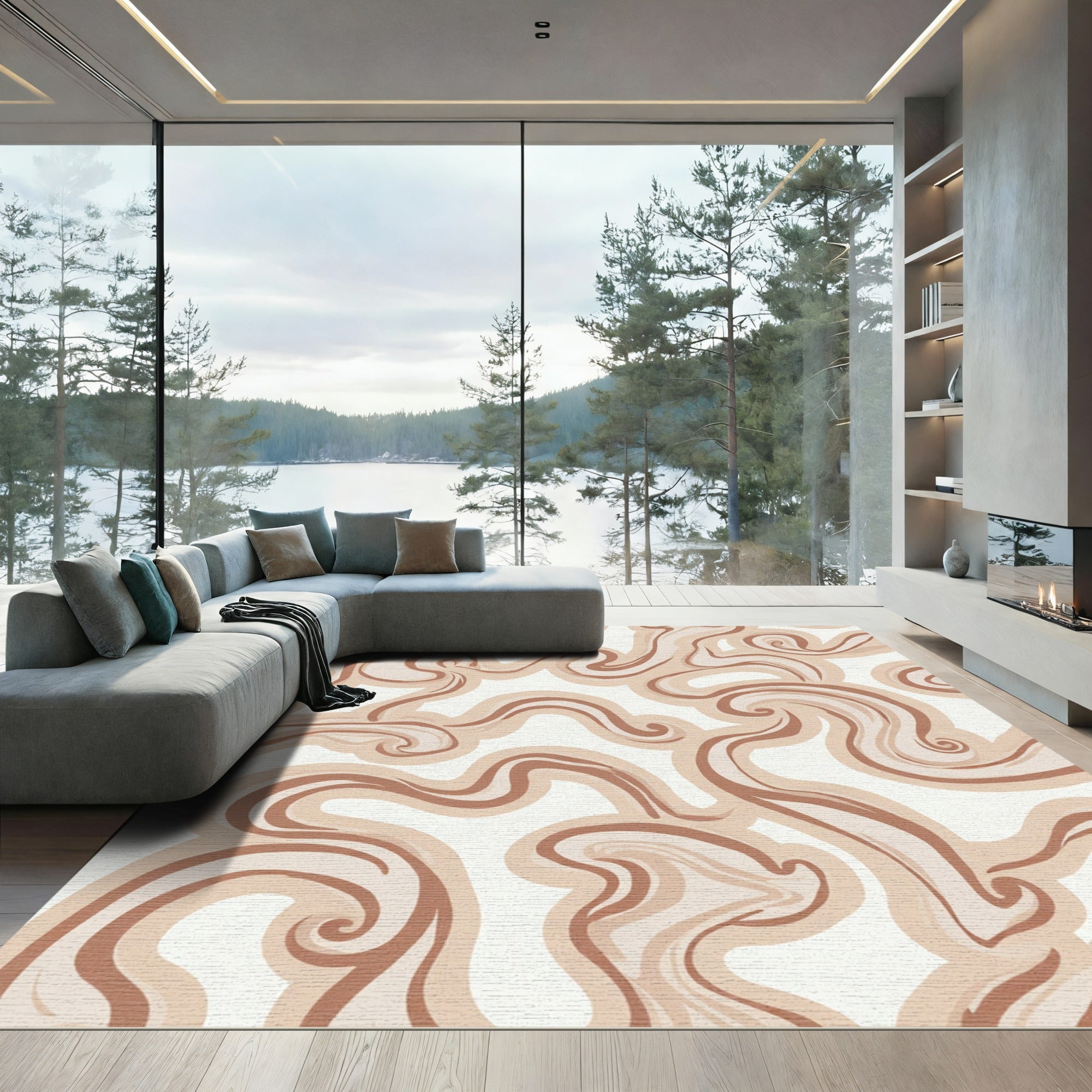 Warm Earth Swirl Abstract Rug