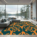 Orange Teal Organic Tree Scroll Rug