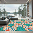 Aqua Turtle Coral Bloom Pattern Rug