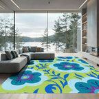 Bold Teal Floral Medallion Folk Rug