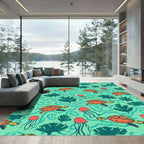 Oceanic Orange Turtle Coral Jellyfish Rug