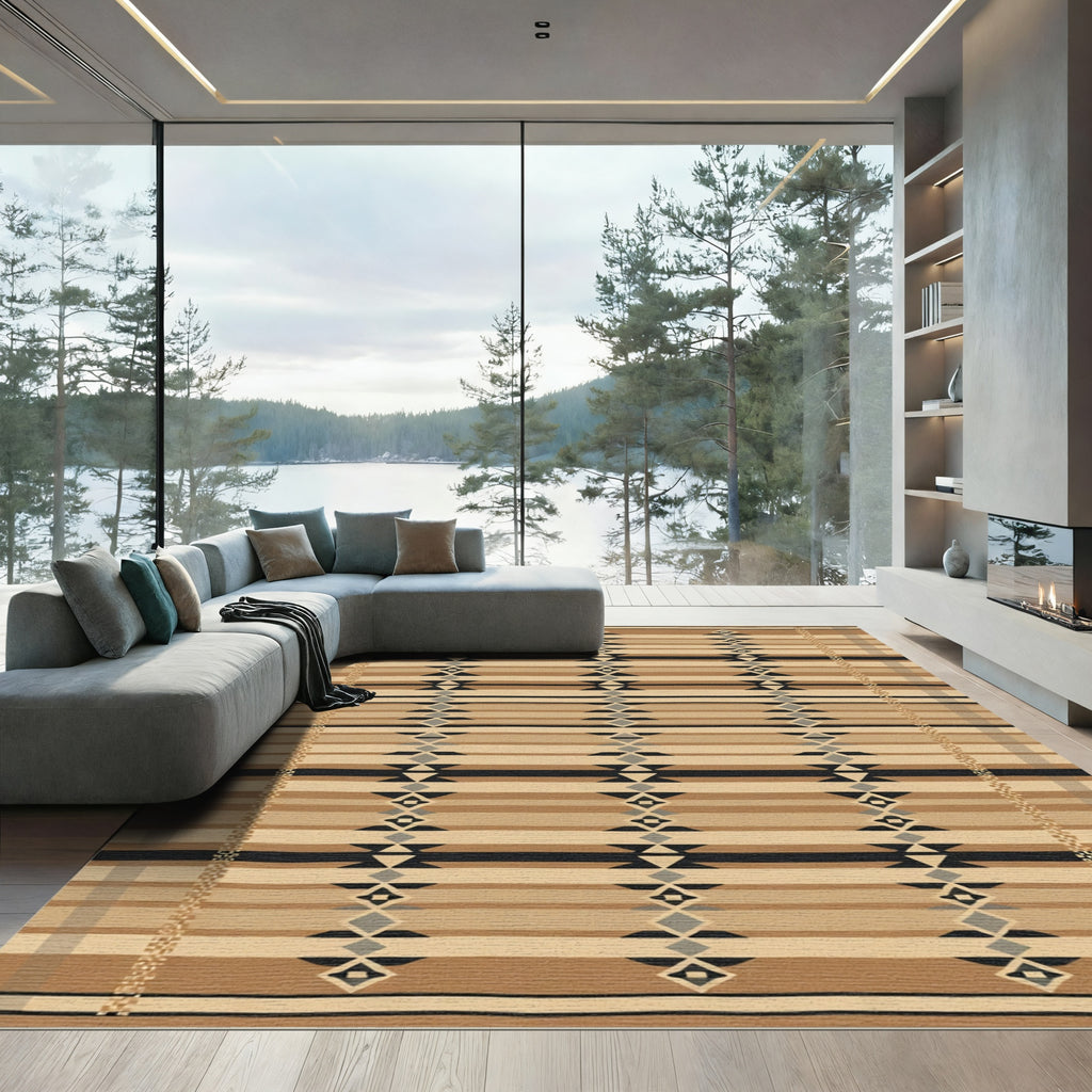 Earthy Tribal Diamond Geometric Stripes Rug