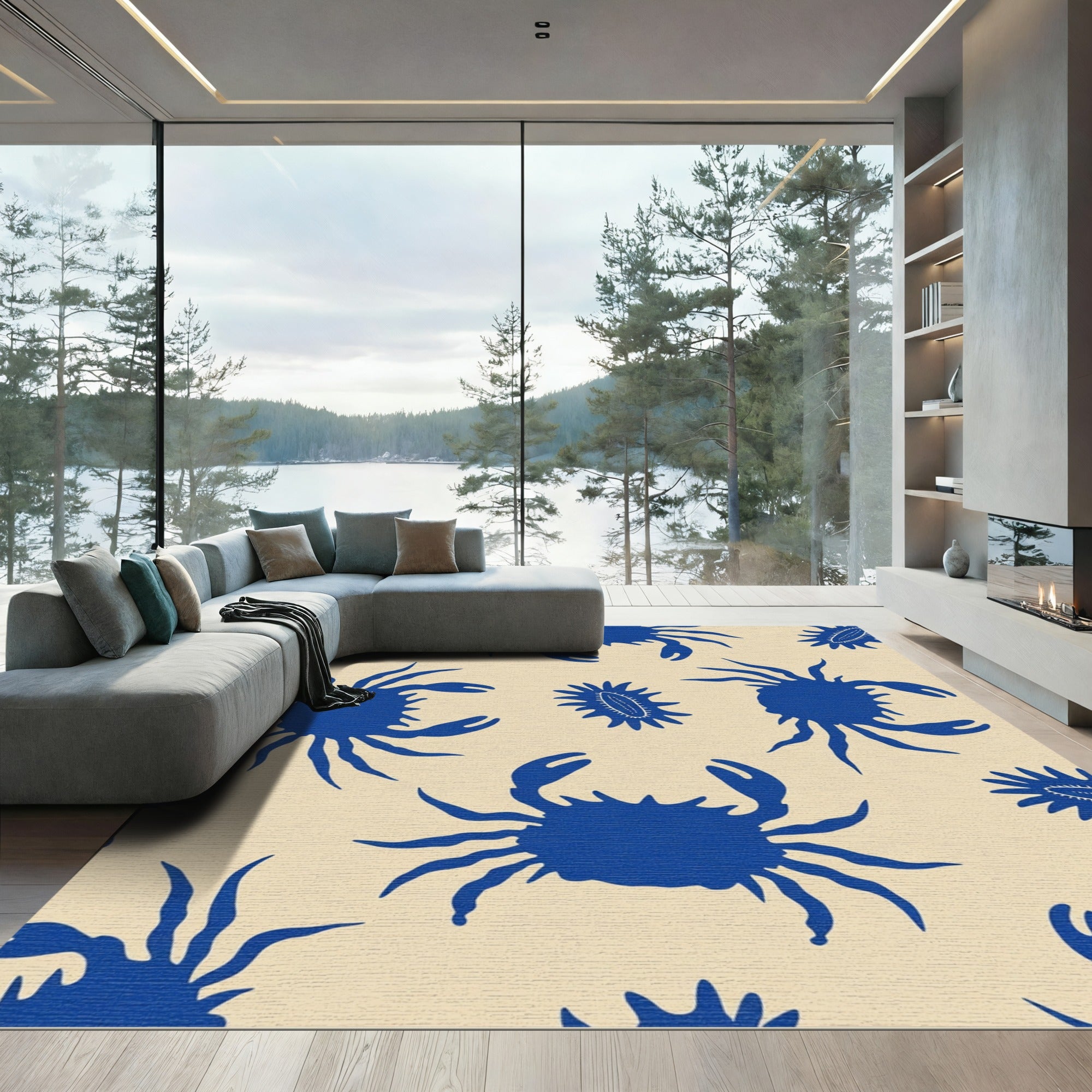 Blue Crab Nautical Repeat Rug