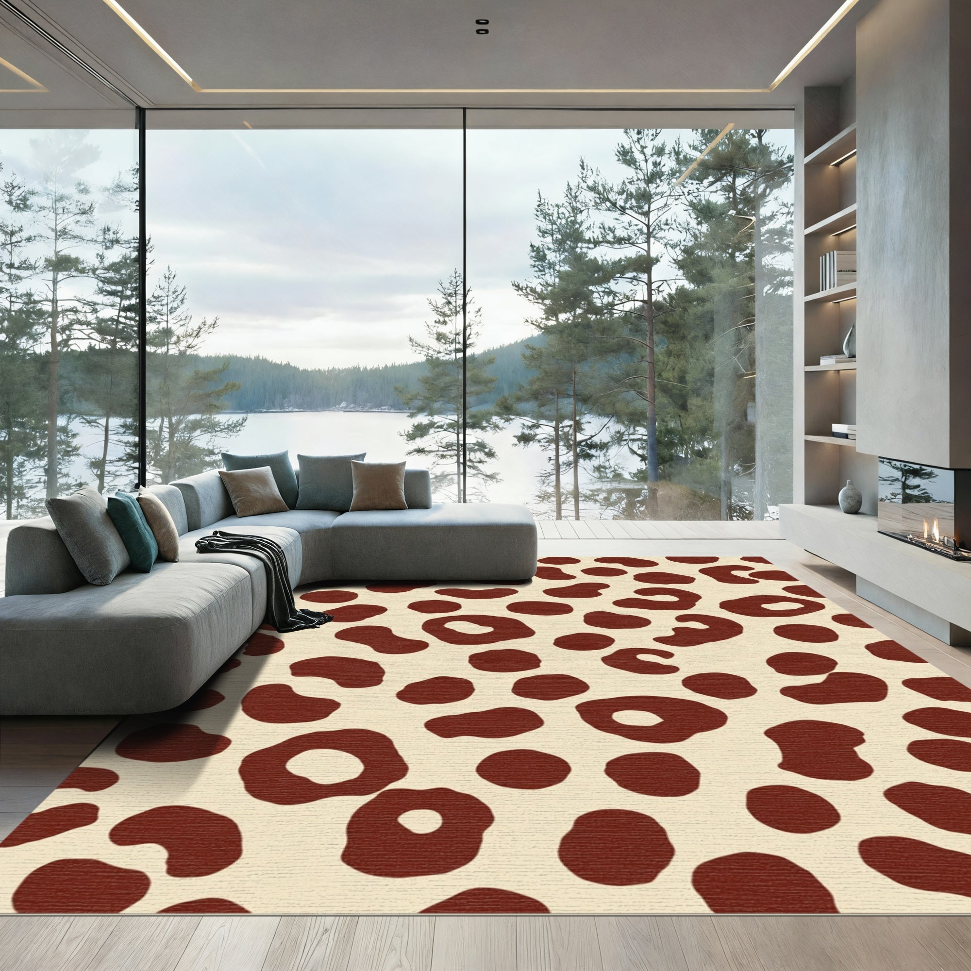 Brown Spotted Cream Abstract Spots Rug