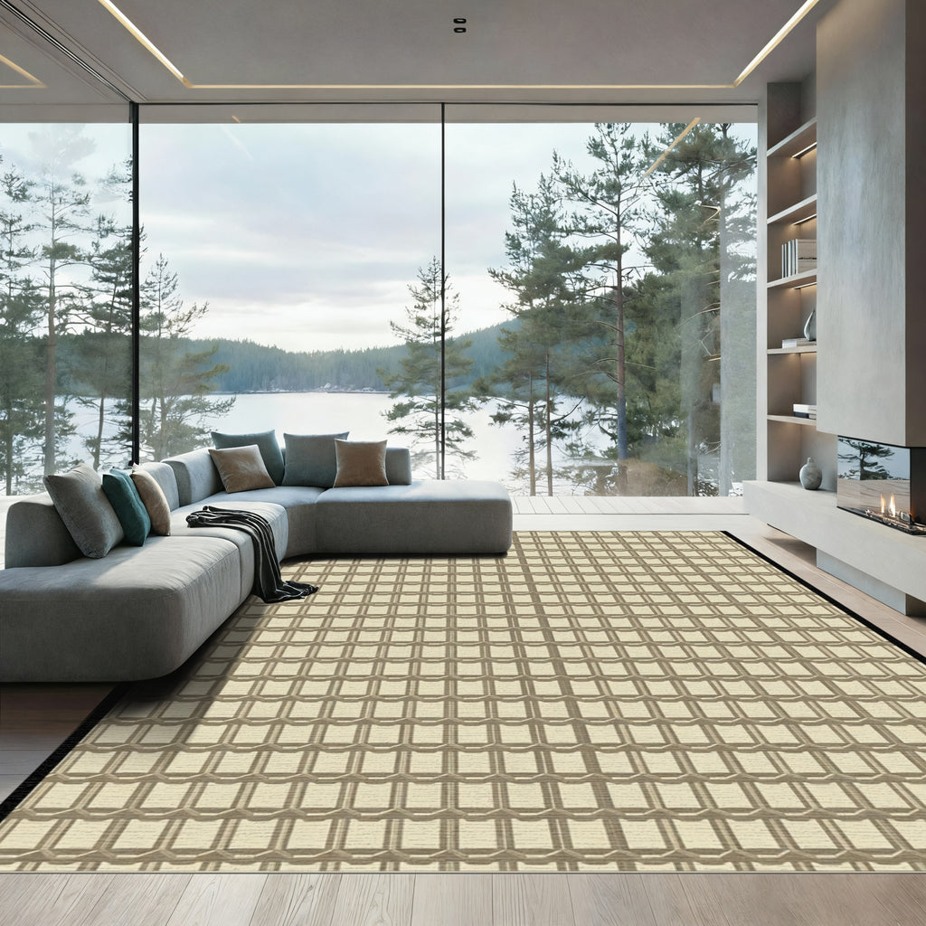 Tan Geometric Brick Weave Rug