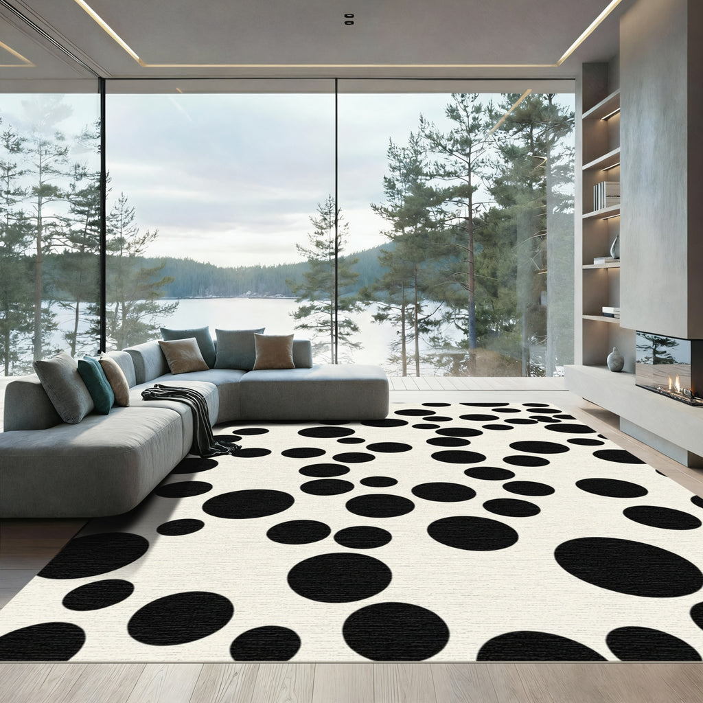 Cream Black Scattered Circles Rug