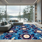 Blue Floral Medallion Garden Rug