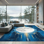 Cosmic Moon Blue Geometric Lines Rug