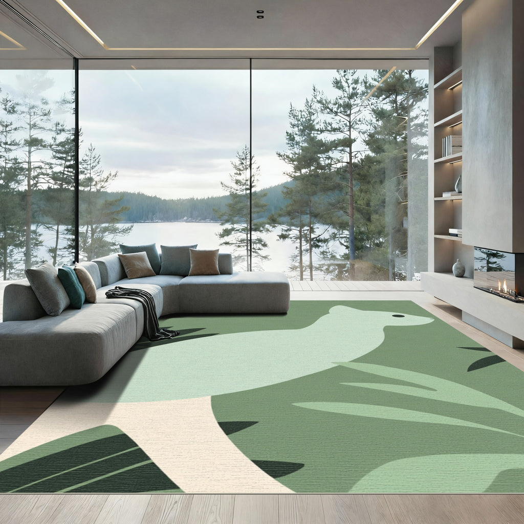 Whimsical Mint Creature Forest Scene Rug