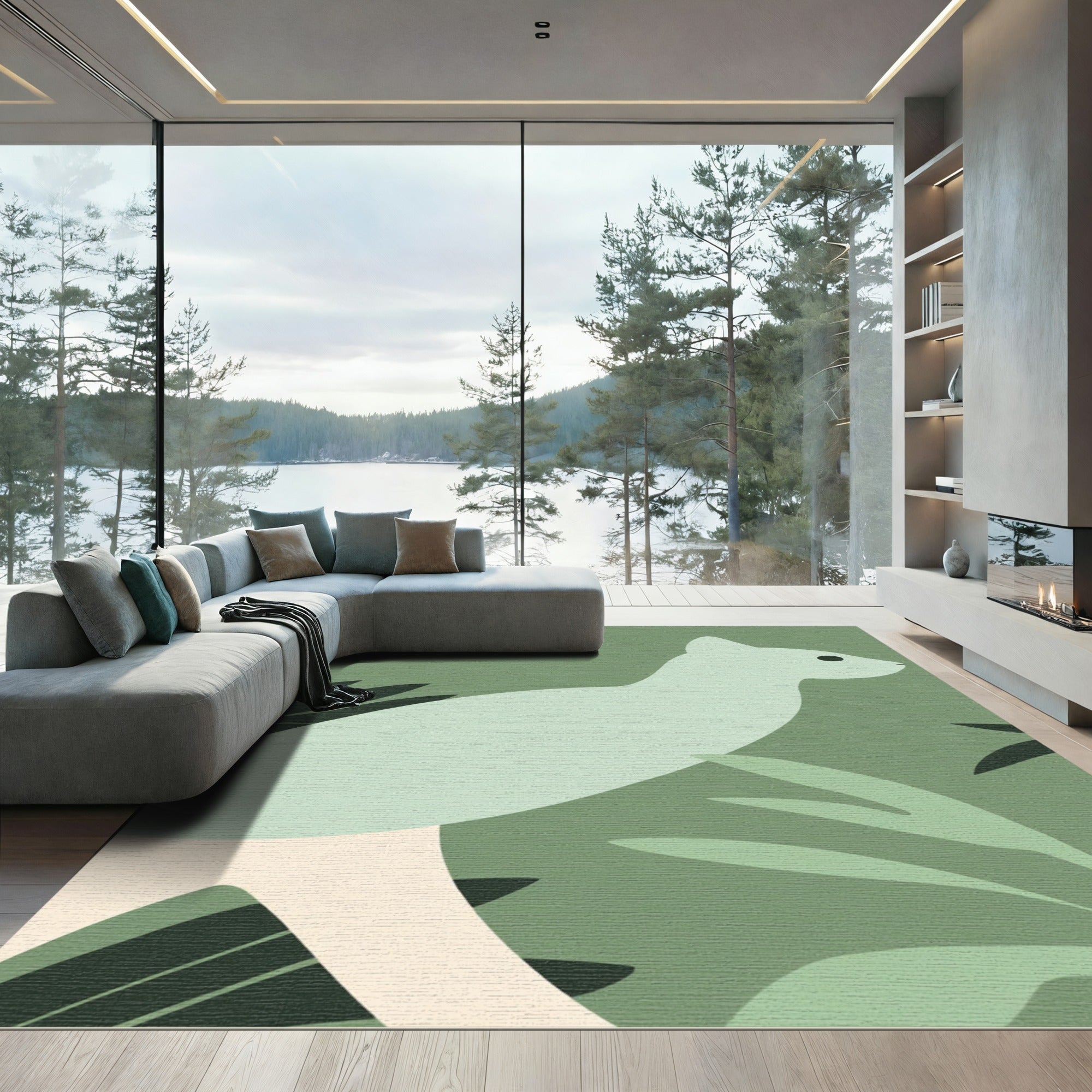 Whimsical Mint Creature Forest Scene Rug