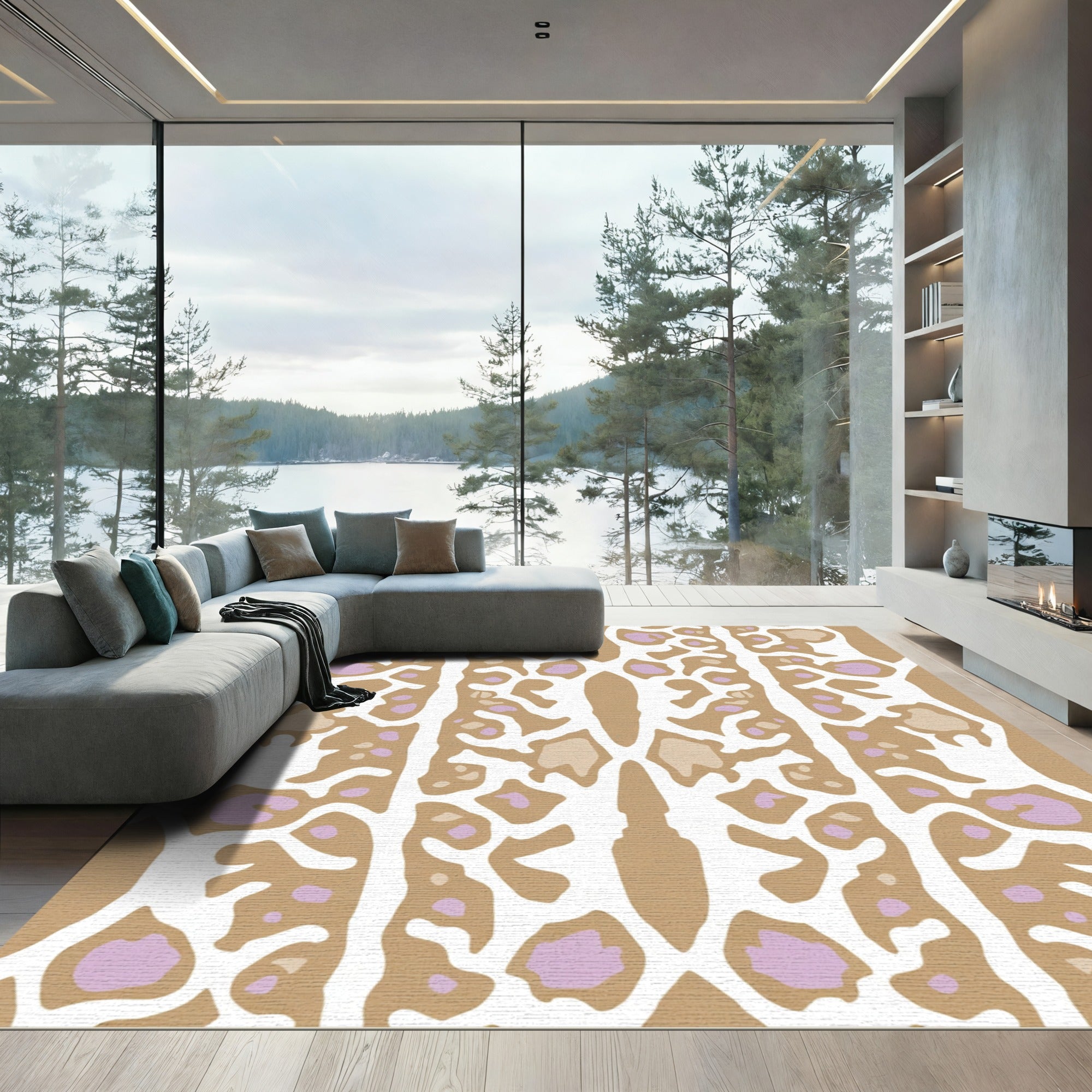 Organic Tan Violet Organic Shape Rug