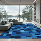 Deep Blue Block Abstract Rug