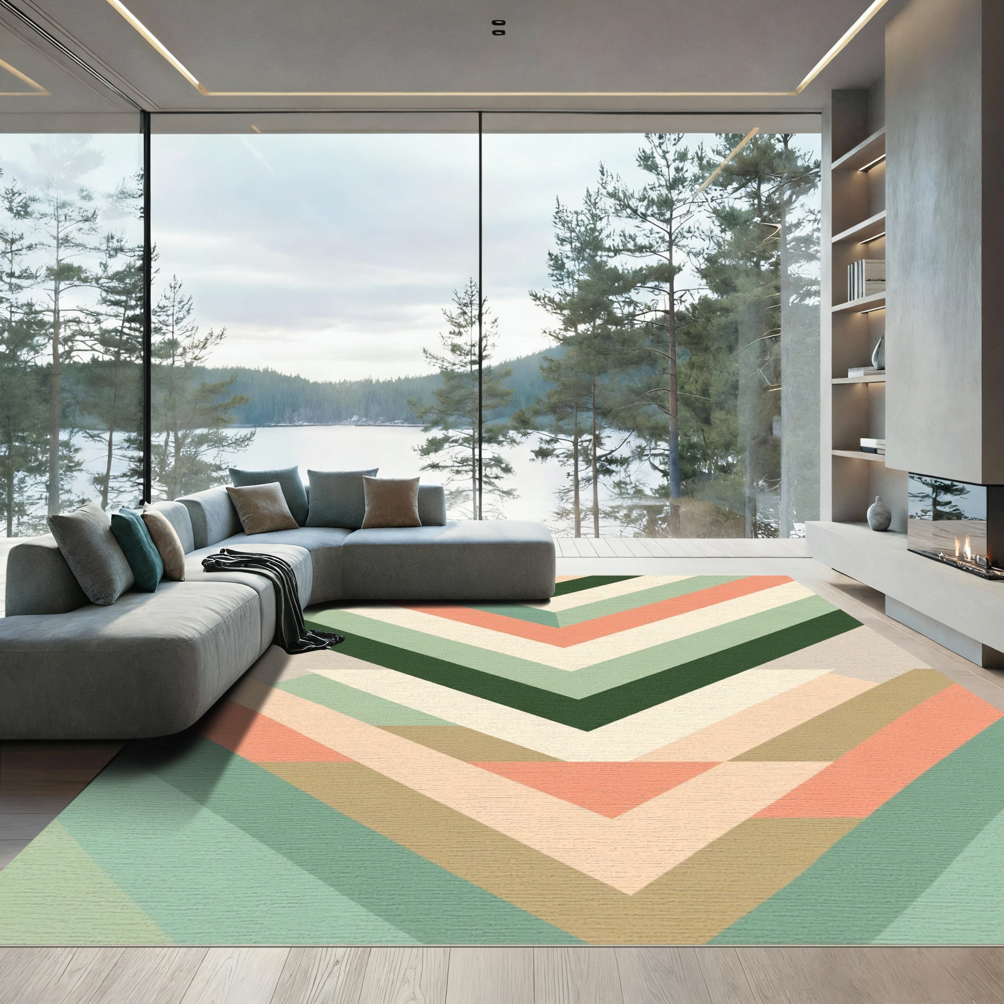 Striped Chevron Peach Mint Geometric Rug