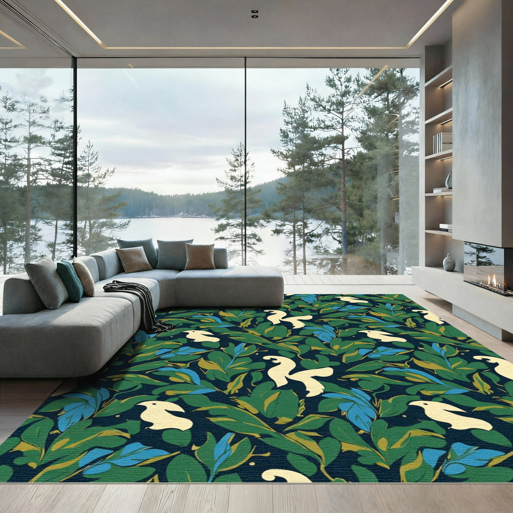 Cream Birds In Lush Green Foliage Rug