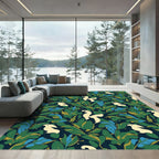 Cream Birds In Lush Green Foliage Rug
