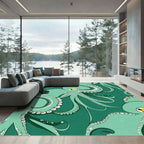Teal Octopus Swirl Abstract Rug