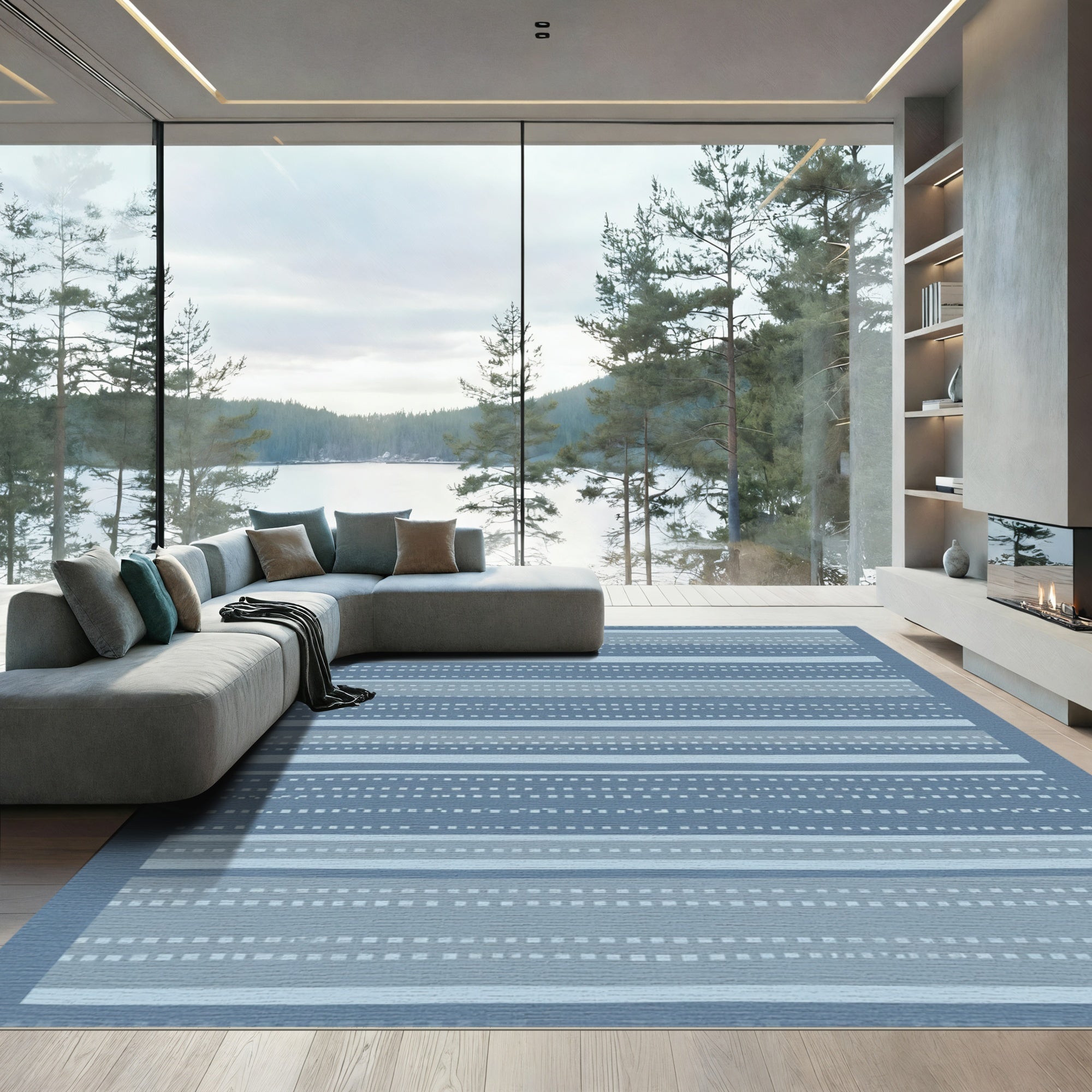 Muted Blue Horizontal Stripe Accent Rug