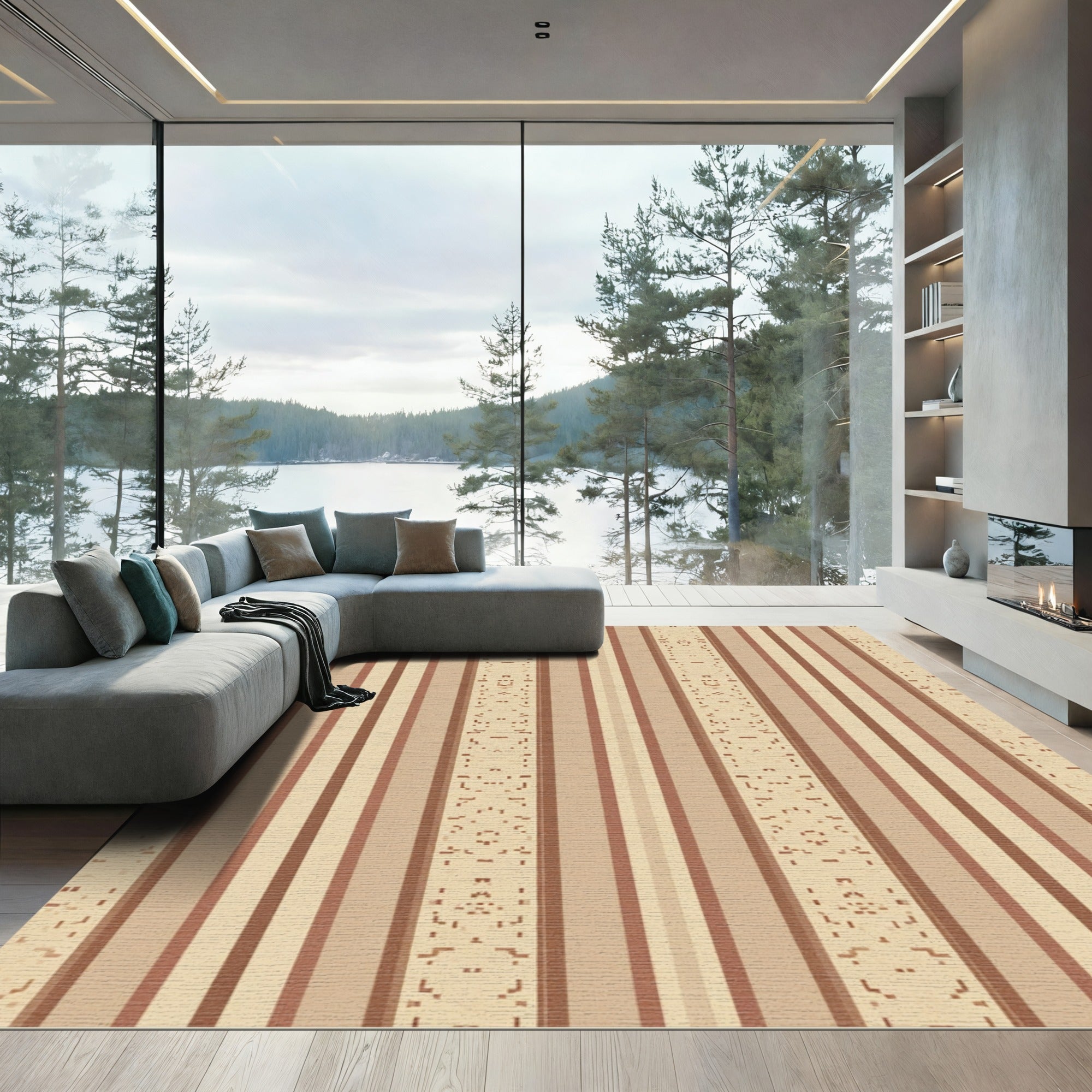 Earthy Terracotta Stripe Texture Rug