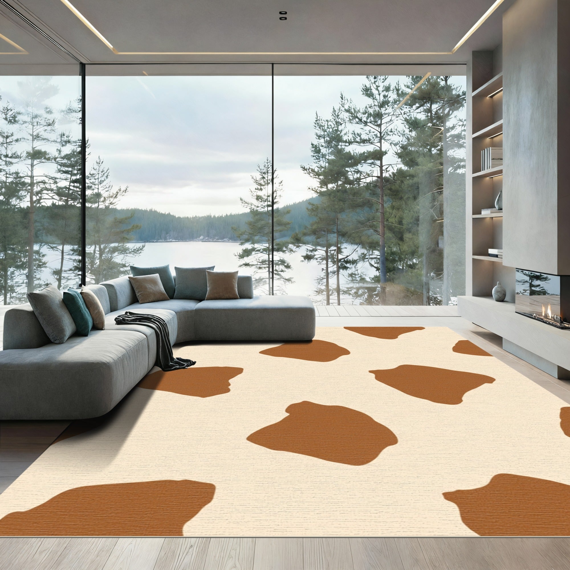 Cream Brown Animal Spots Rug